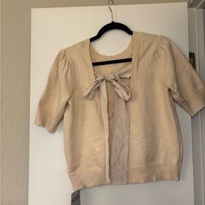 Cream Short Sleeve Cardigan with Bow